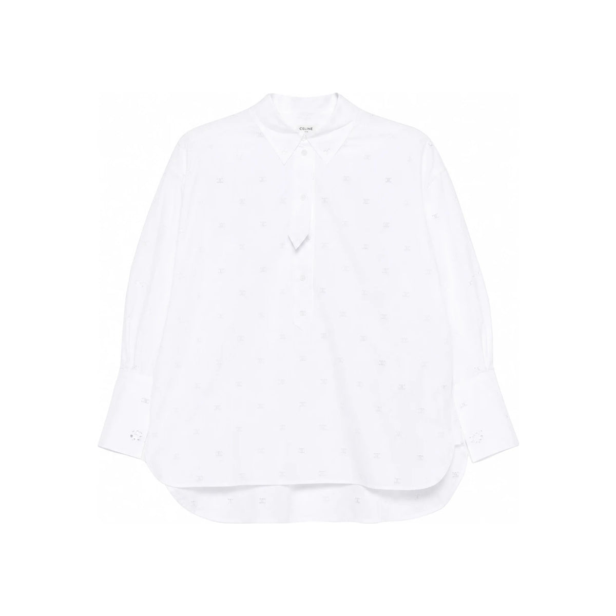 CELINE White Broderie Anglaise Cotton Long-Sleeve Shirt RC0ME4K50 01BC