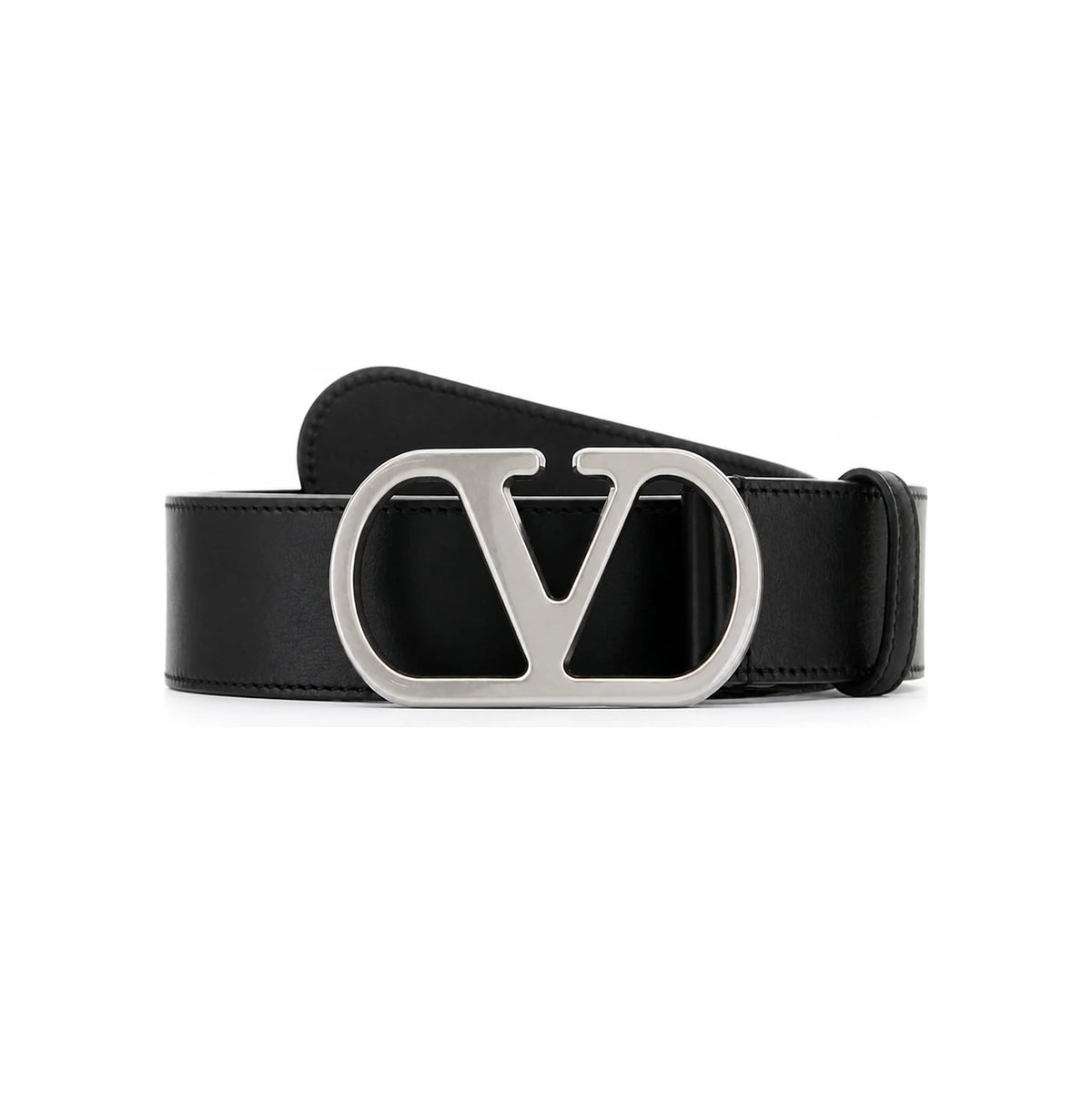 VALENTINO V Logo Men's Leather Belt Black