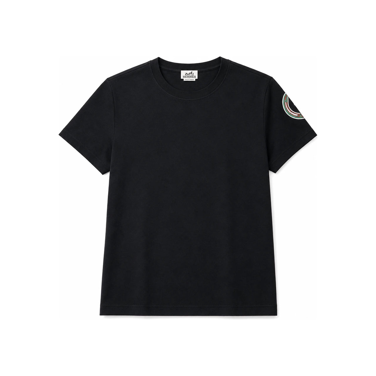 HERMES Printed Straight Short Sleeve Cotton T-Shirt Noir