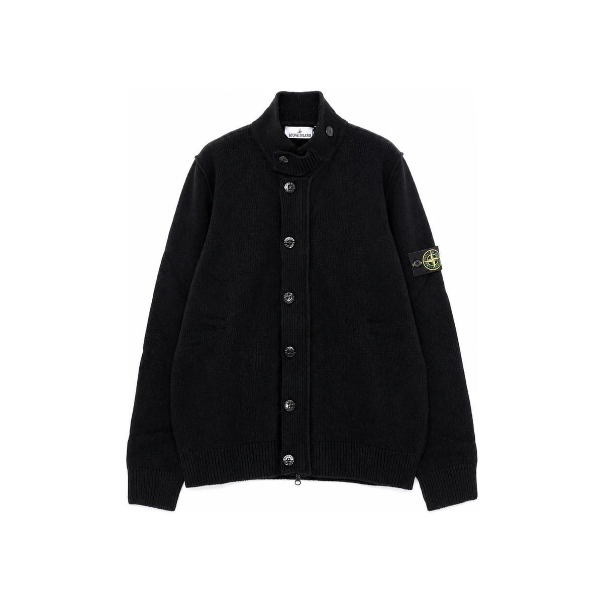 STONE ISLAND Black Zip-Up Knit Cardigan for Men