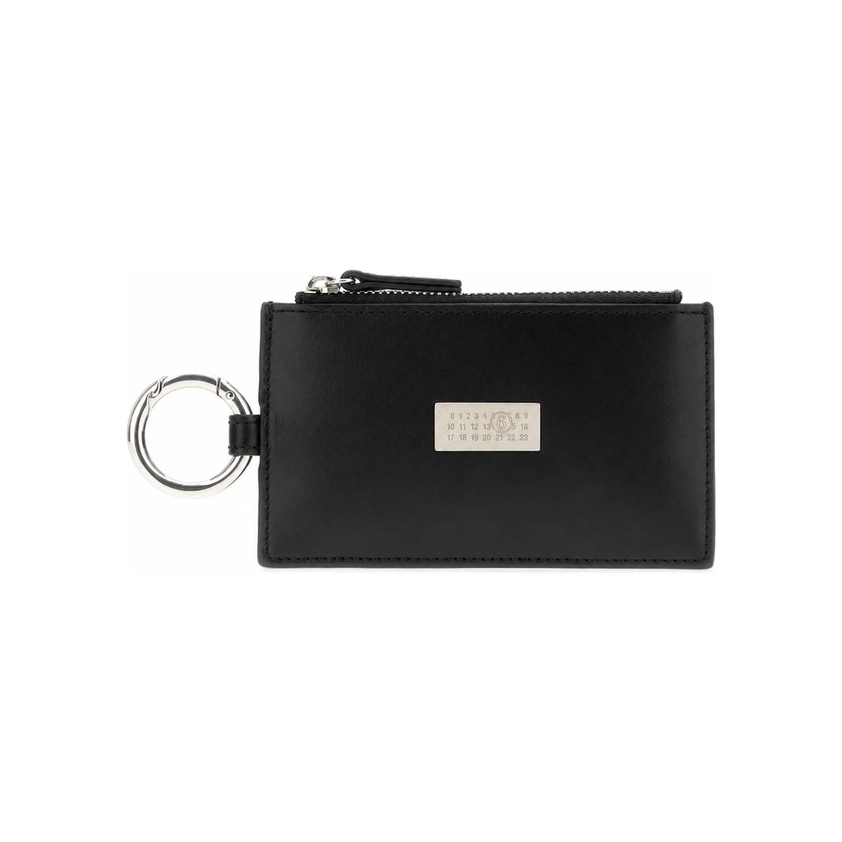 MM6 Numeric Leather Keyring Zip Card Holder Black