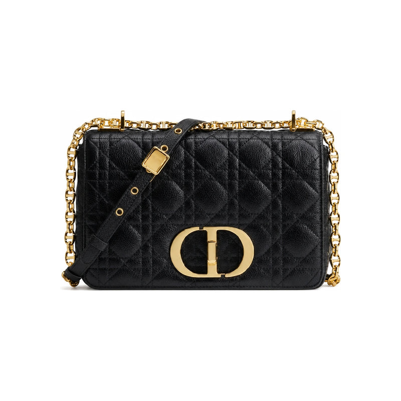 DIOR Caro Medium Tote Bag Black Cannage Gold Silver Hardware