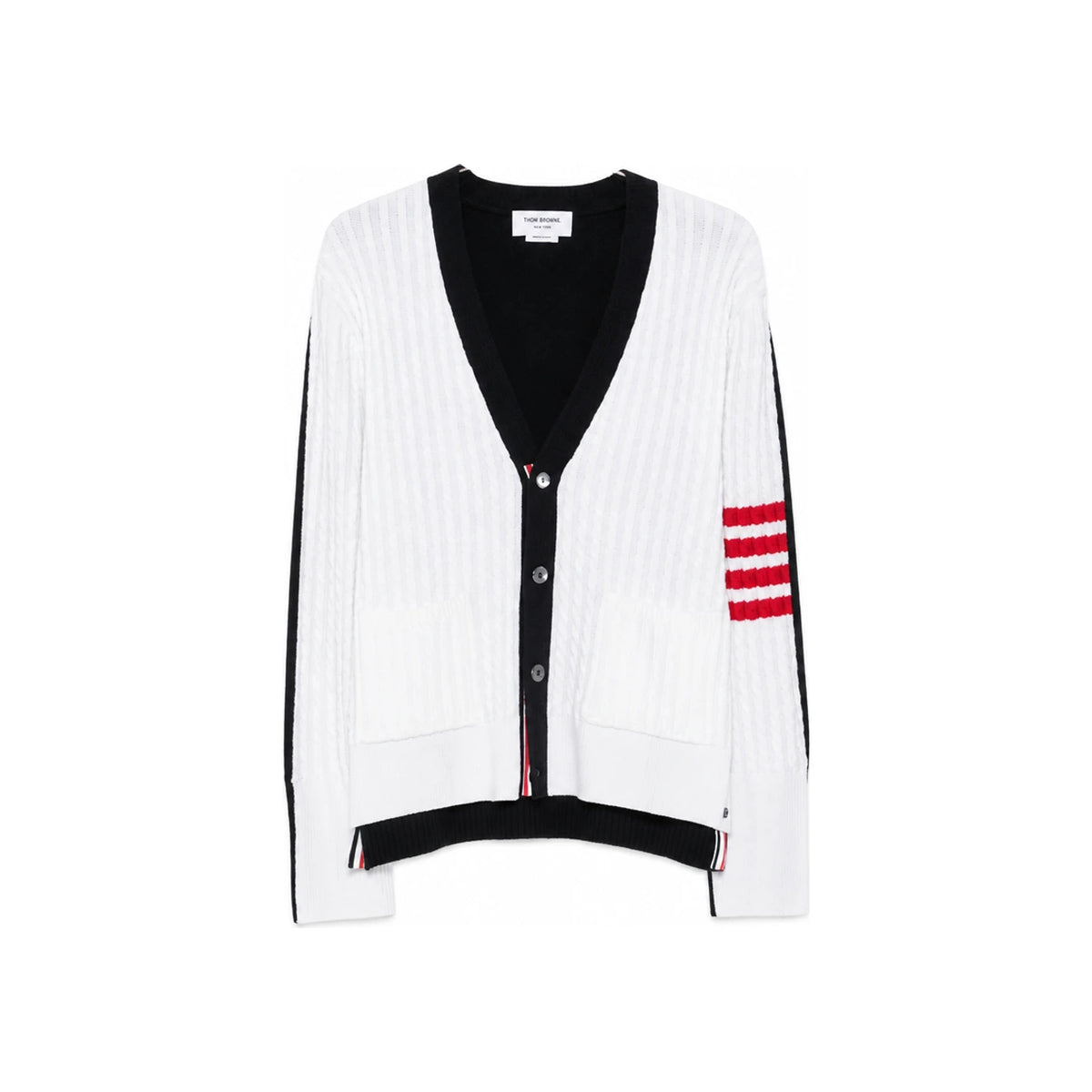 THOM BROWNE Navy Wool Knit Cardigan