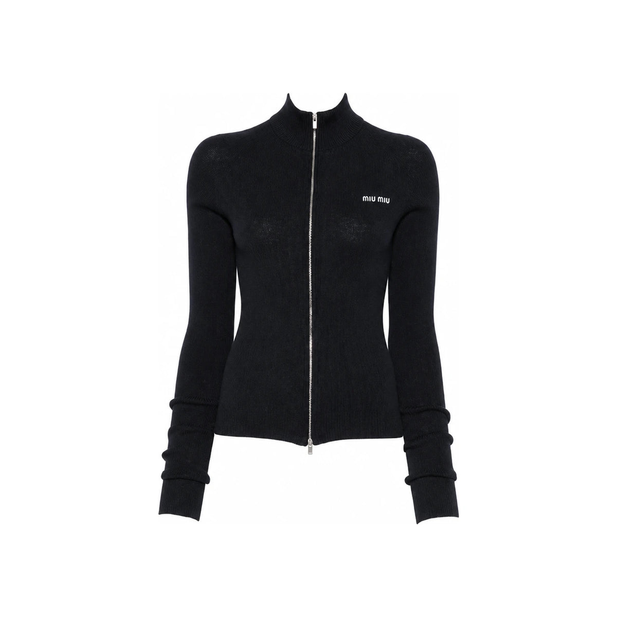 Miu Miu Logo Zip-Up Cardigan Black Women’s Knit