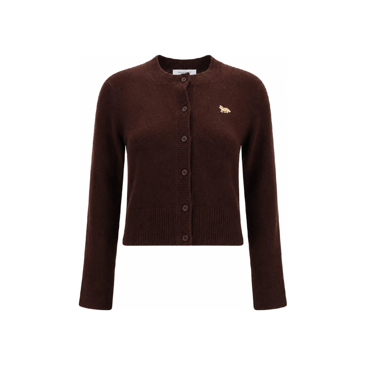 Maison Kitsune Baby Fox Lambswool Fitted Cardigan Dark Wood