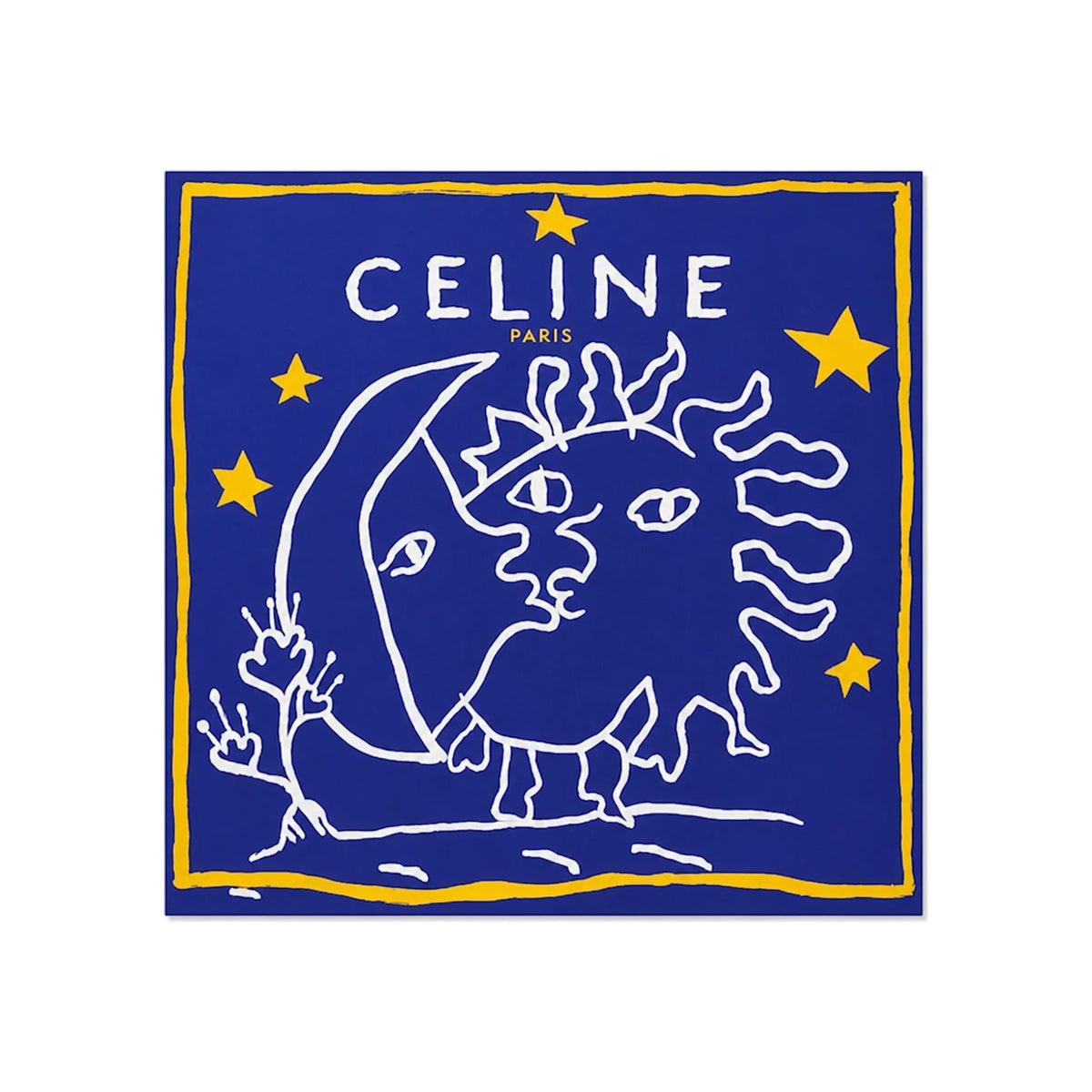 CELINE Square Silk Twill Scarf Blue White Yellow 2AW902S39 GDU3