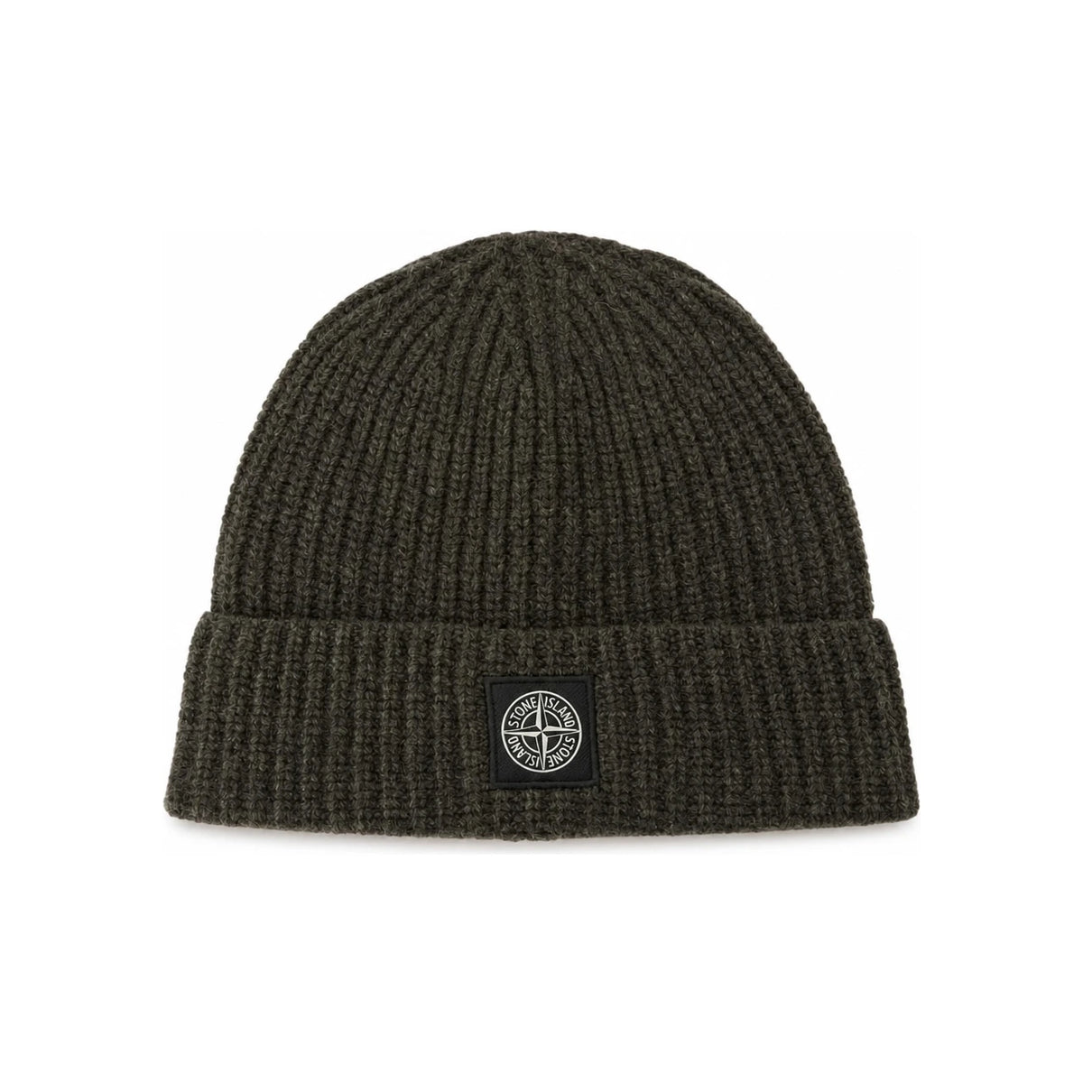 STONE ISLAND Logo Patch Beanie Black Knit Wool Men’s