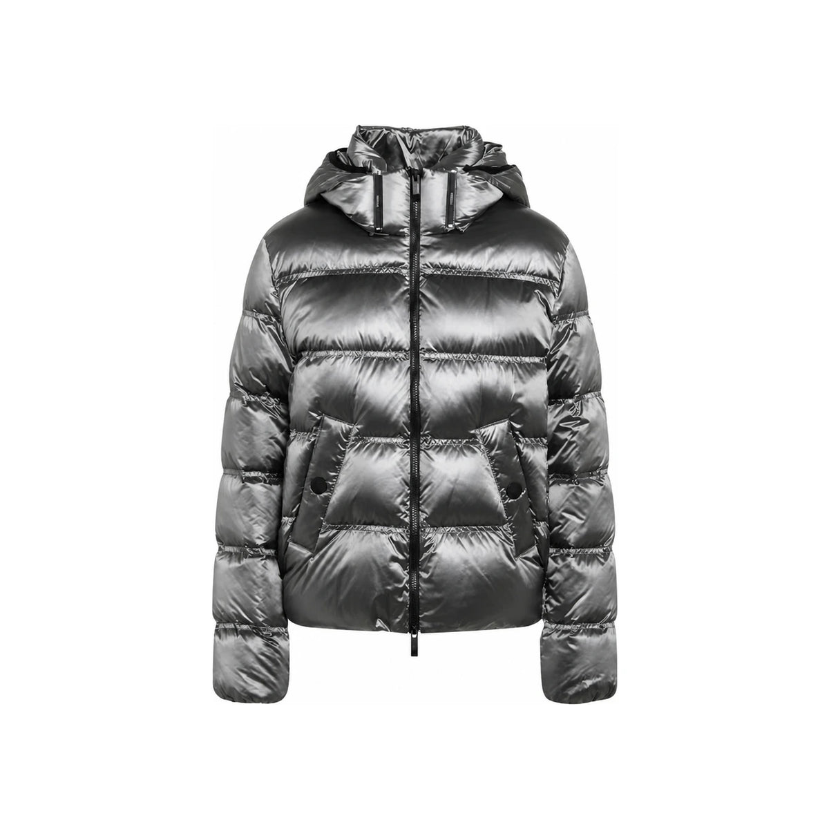 Moncler Womens Glossy Hooded Down Jacket Gray