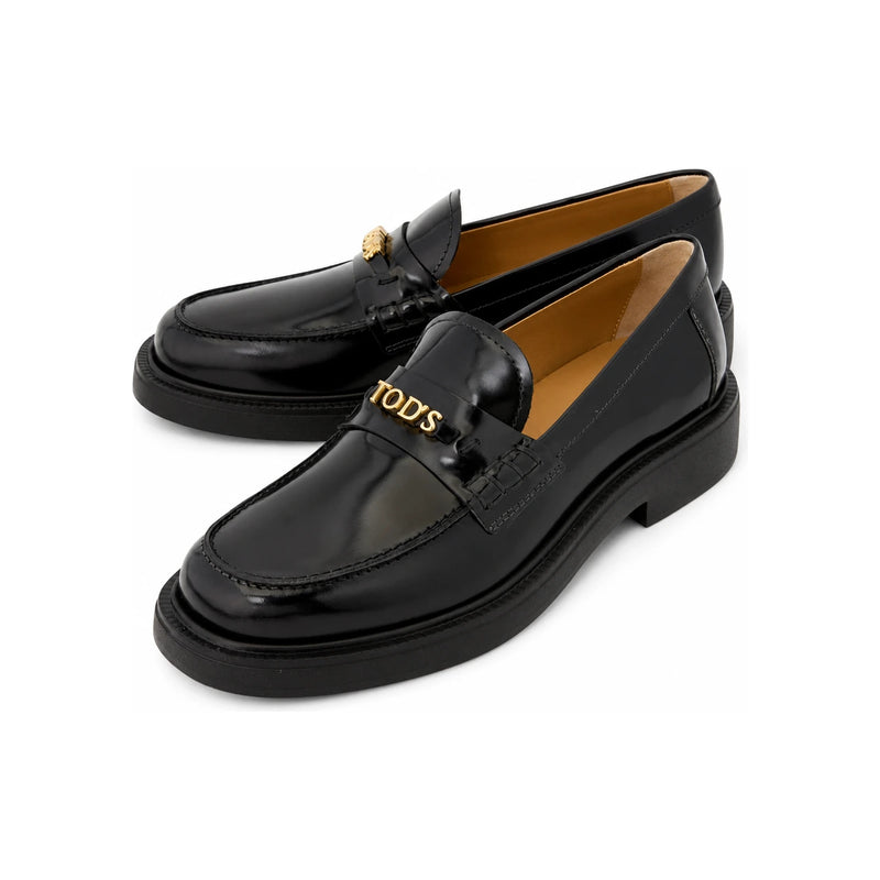 Tods Black Leather Penny Loafers Women’s Shoes