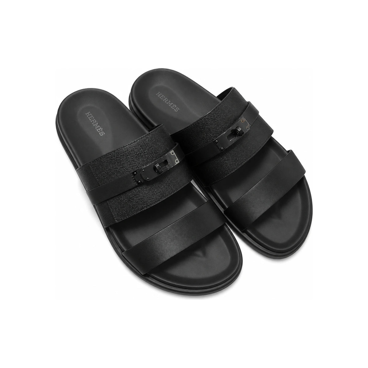 HERMES So Black Epsom Calfskin Mix Jackson Sandals for Men