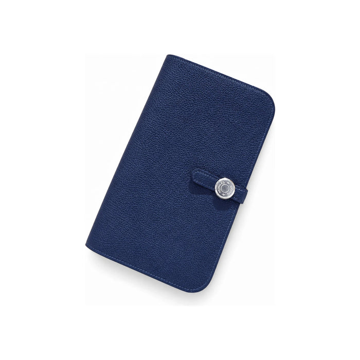 HERMES Togo Leather Dogon Duo Long Wallet Navy Palladium Hardware