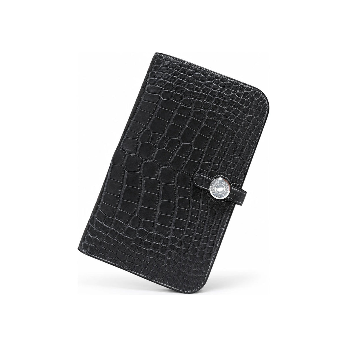 HERMES Alligator Long Wallet Gray Palladium Hardware Unisex