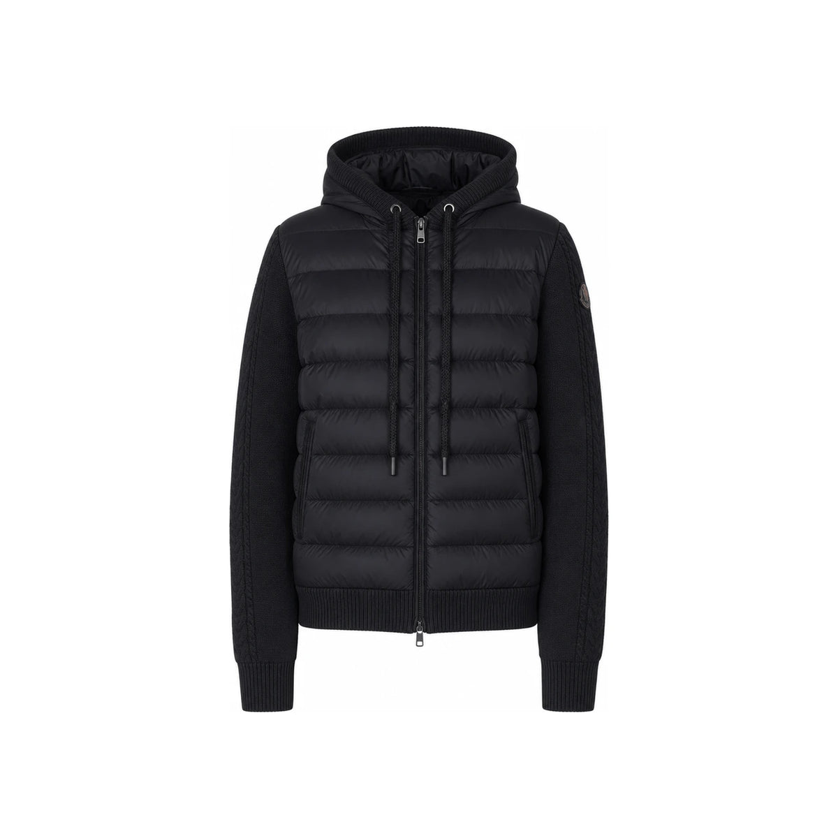 Moncler Women's Dark Gray Mixed Media Wool Knit Down Puffer Jacket