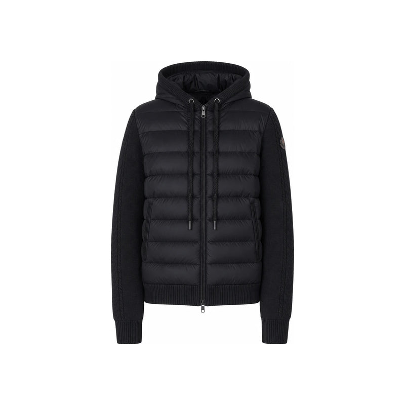 Moncler Women's Dark Gray Mixed Media Wool Knit Down Puffer Jacket
