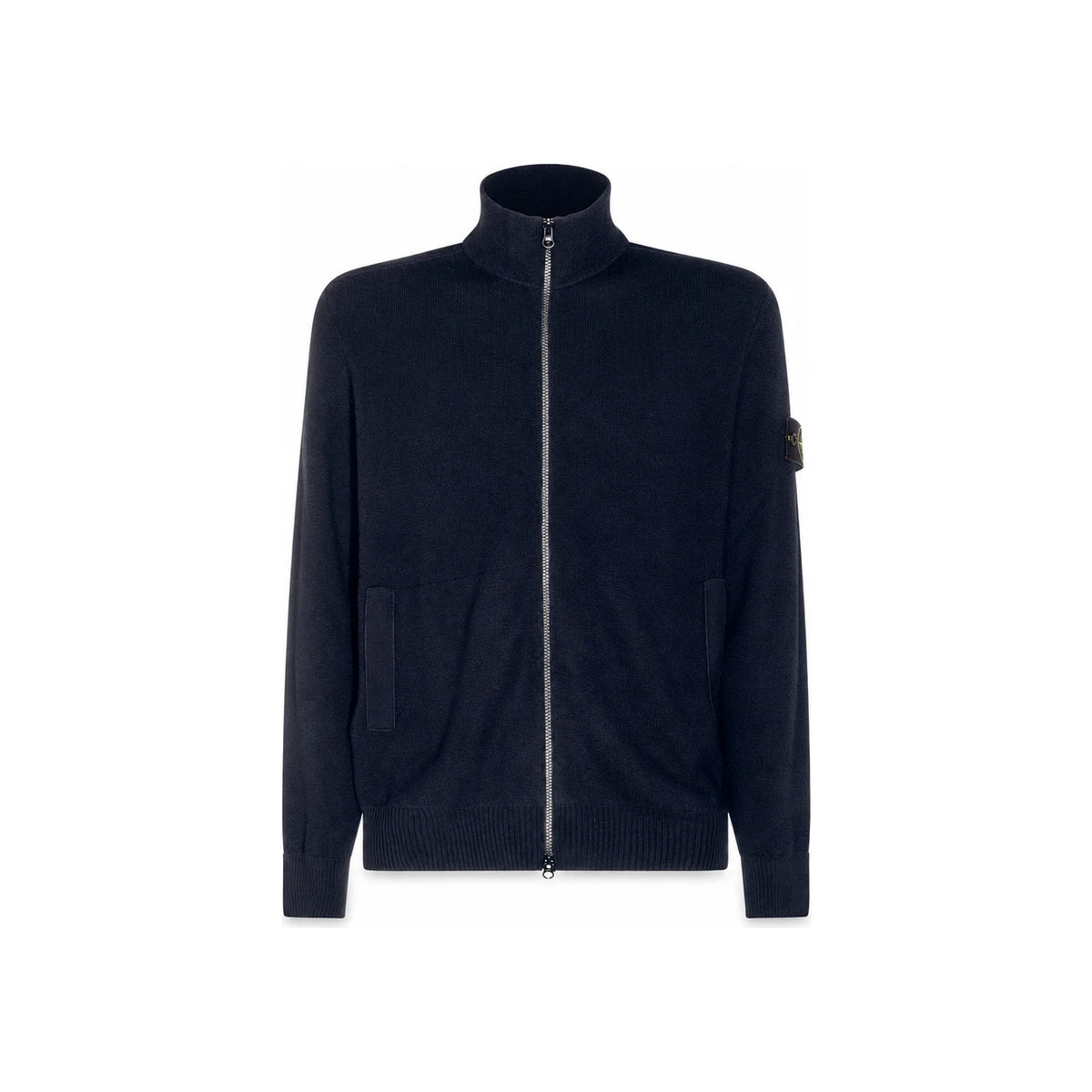 STONE ISLAND Black Wool Zip-Up Knit Sweater