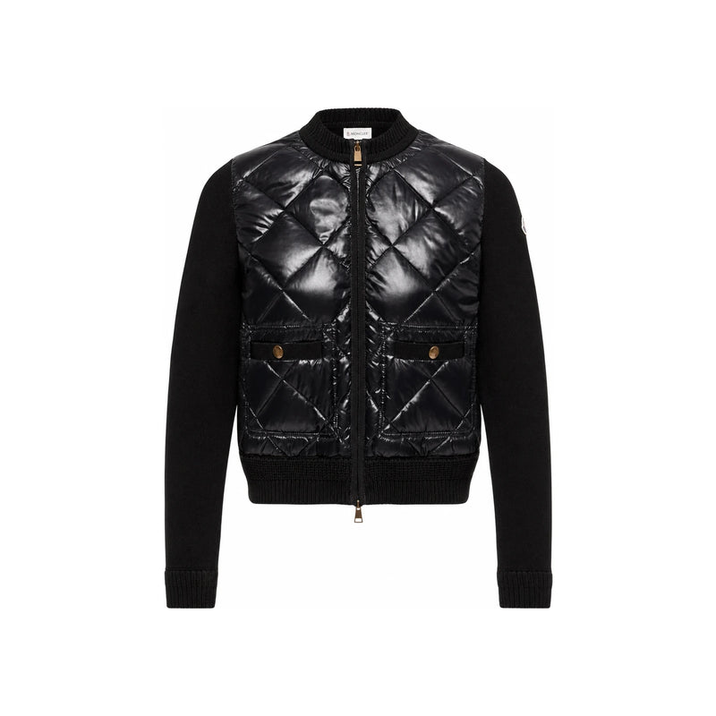 Moncler Logo Patch Black Down Padded Cardigan for Women