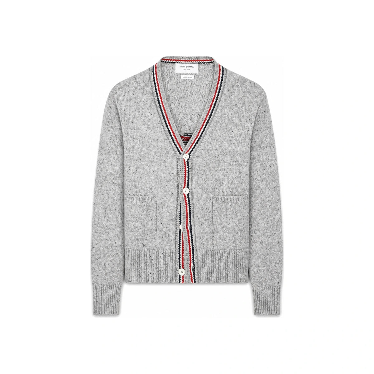 THOM BROWNE Light Grey Donegal Intarsia Hector Patchwork Cardigan