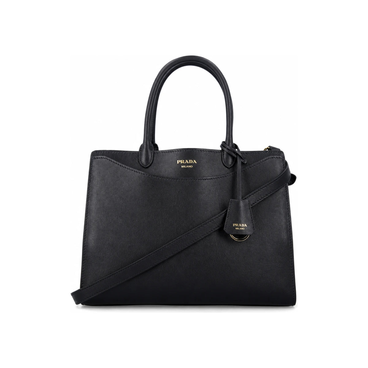 PRADA Black Leather Structured Tote Bag