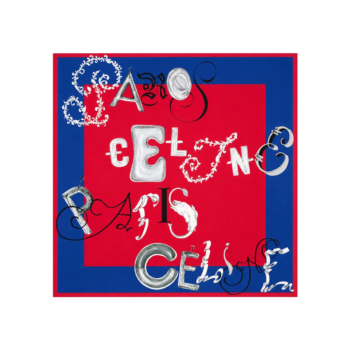 CELINE Red Blue Multicolor Silk Twill Square Scarf 2AW902Q53 GGO4