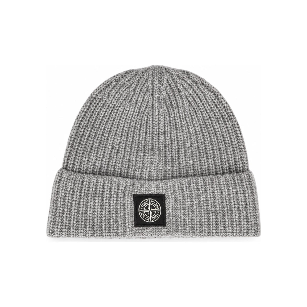 STONE ISLAND Logo Patch Beanie Black Knit Hat Men