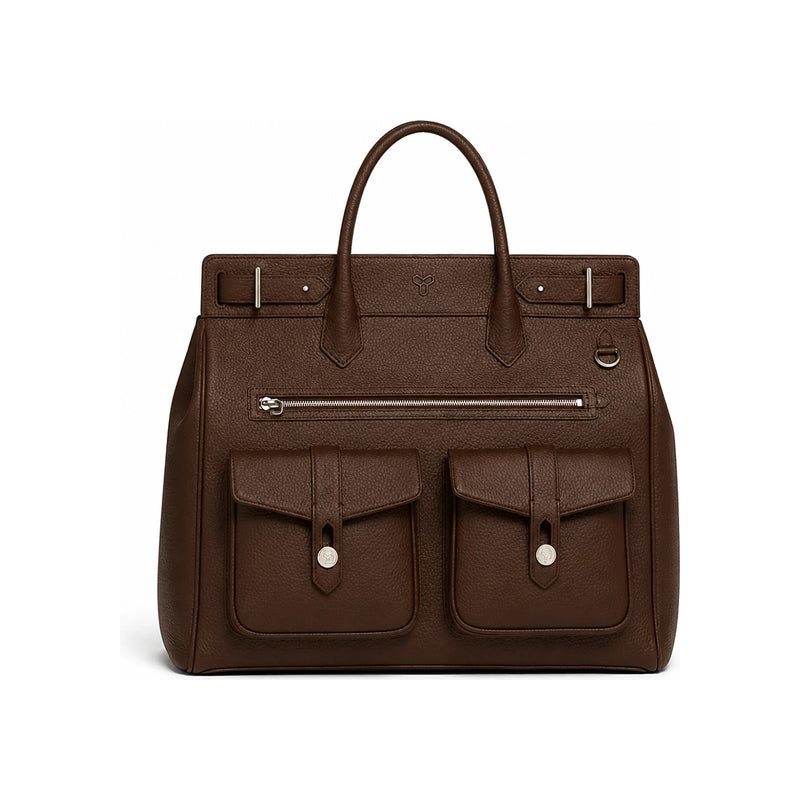 MOIETOII Moka Brown Cow Leather Cargo 41 Tote Bag Unisex