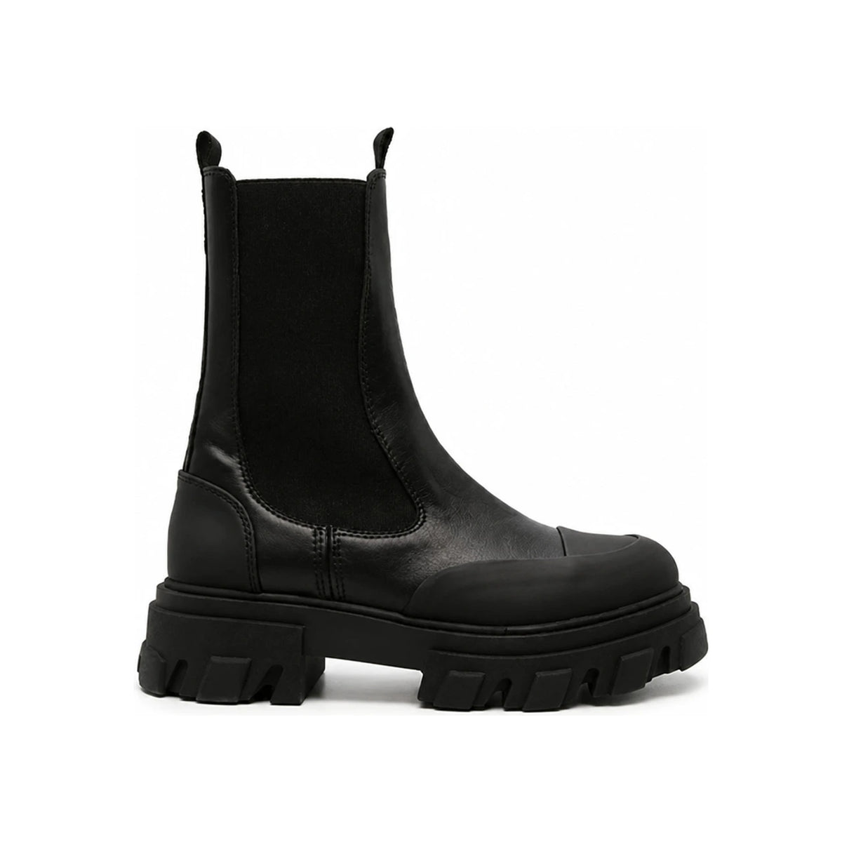 GANNI Black Leather Mid Chelsea Ankle Boots