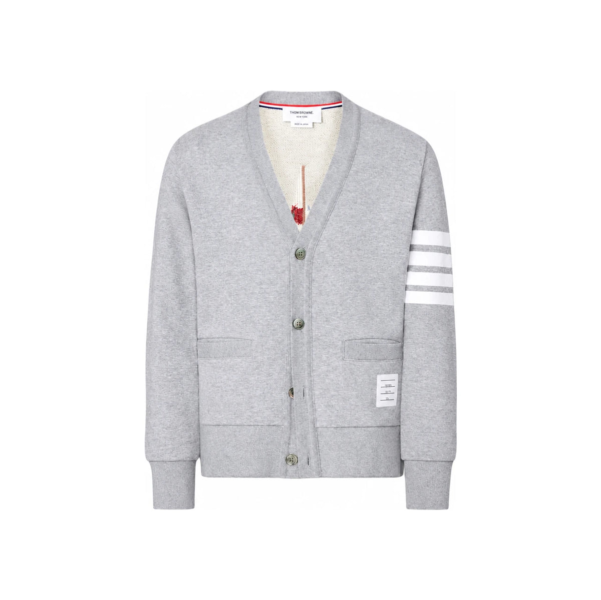 THOM BROWNE Armband 4-Bar Loopback Boat Embroidered Cardigan M MJT582E 00535 055