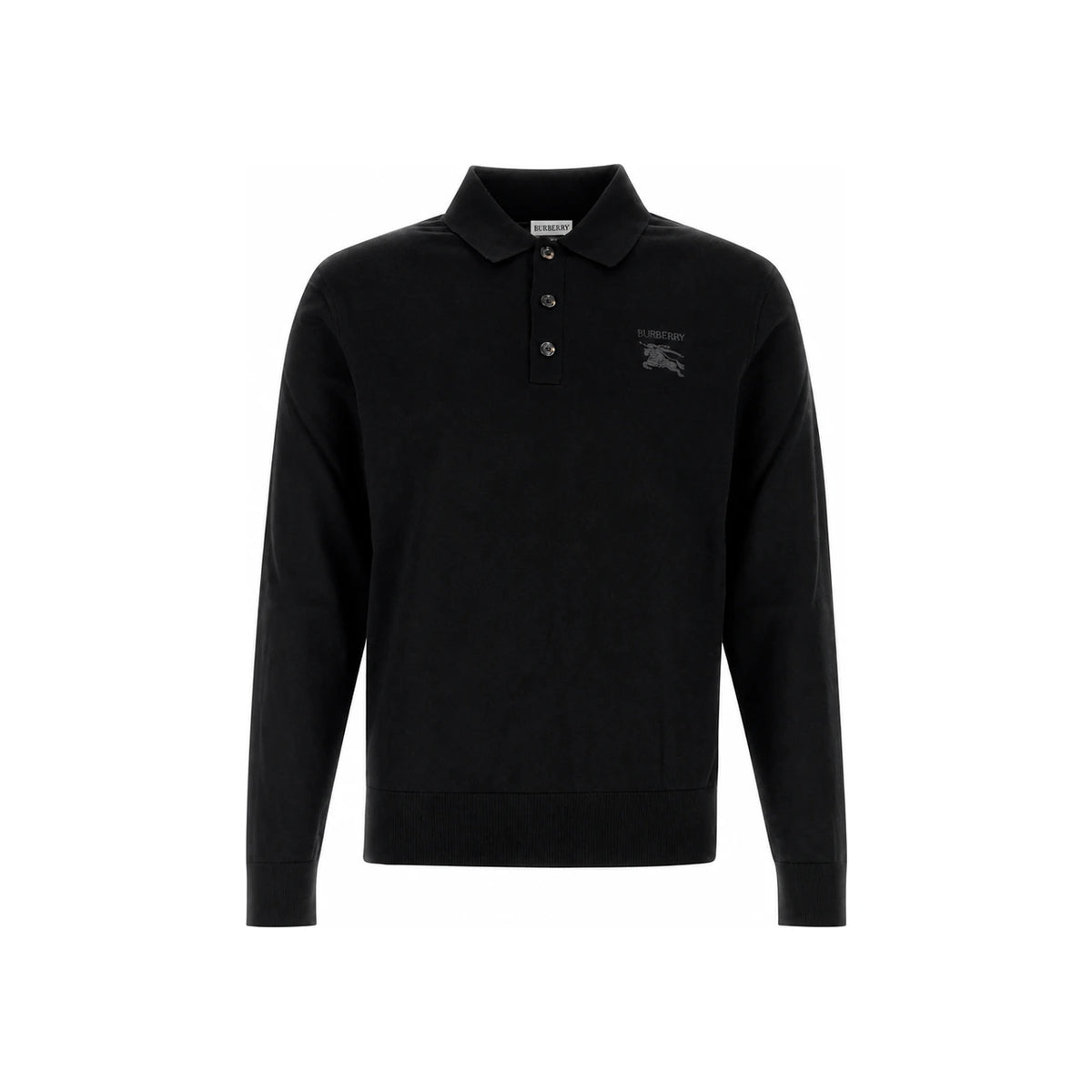 BURBERRY Black Cotton Pique Short Sleeve Polo Shirt