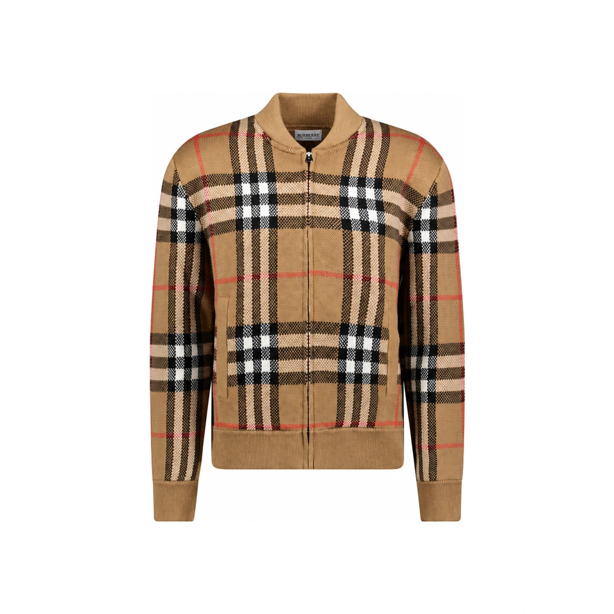 BURBERRY Morland Check Wool Knit Bomber Jacket Taupe 8121394