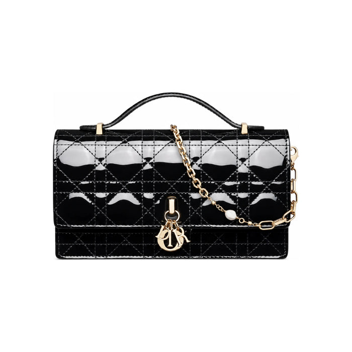 DIOR Patent Leather MyDior Mini Chain Clutch Bag