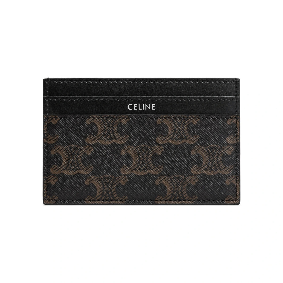 CELINE Unisex Medium Triomphe Canvas Calfskin Card Holder Black