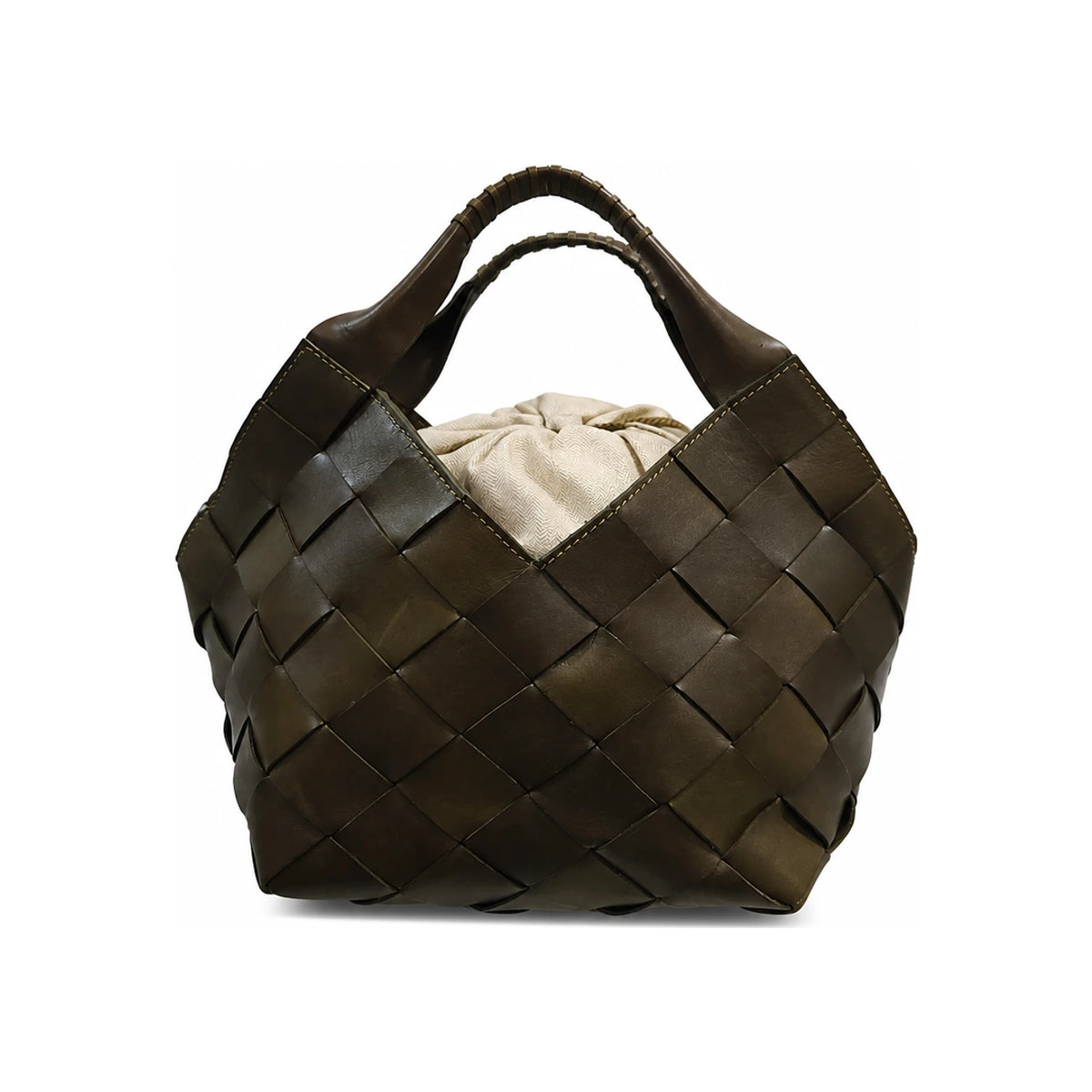 Dragon Diffusion Botteghe Woven Leather Tote Bag for Women 8108 KHAKI