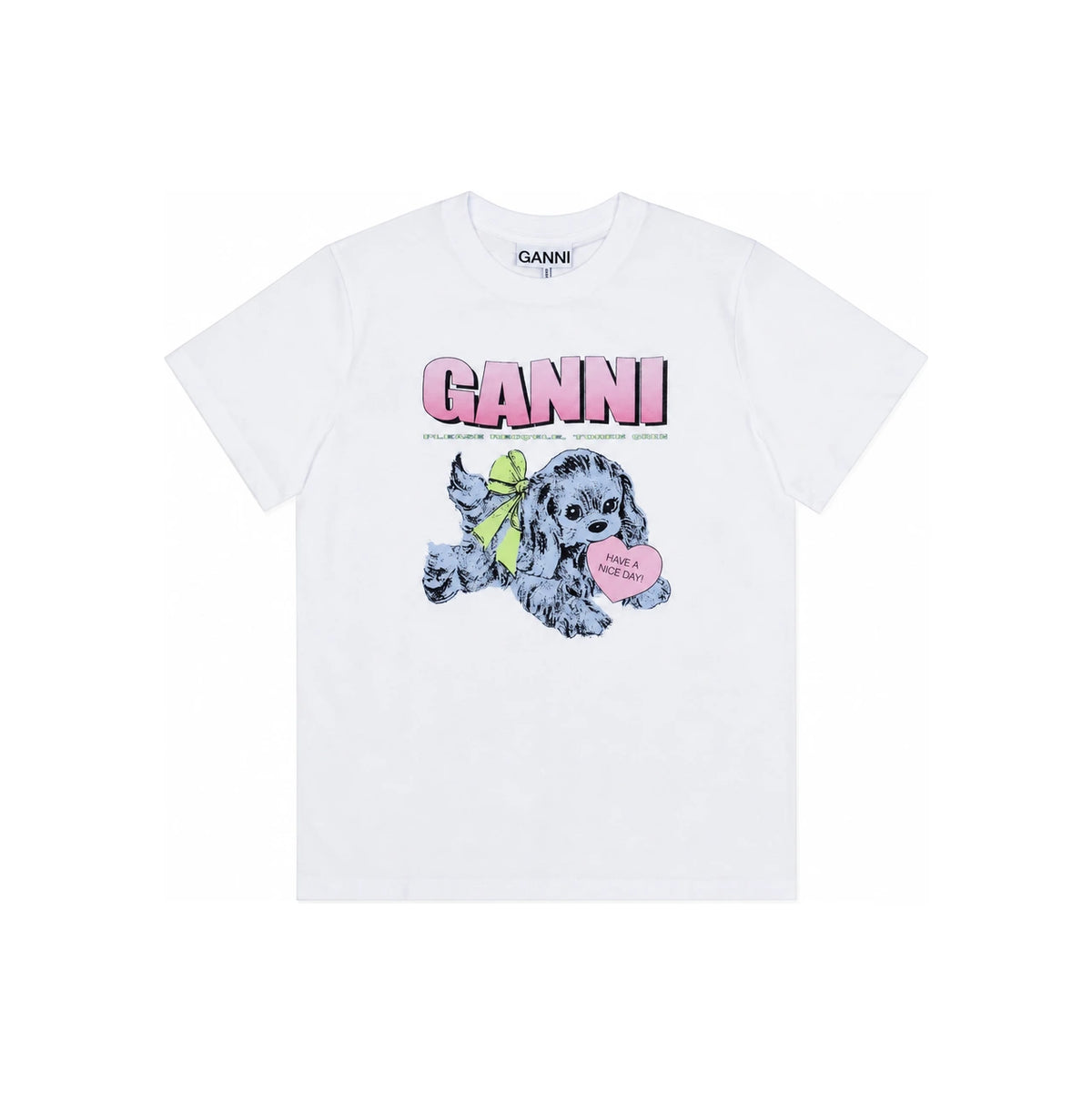 GANNI Puppy Logo Short Sleeve T-Shirt for Women White