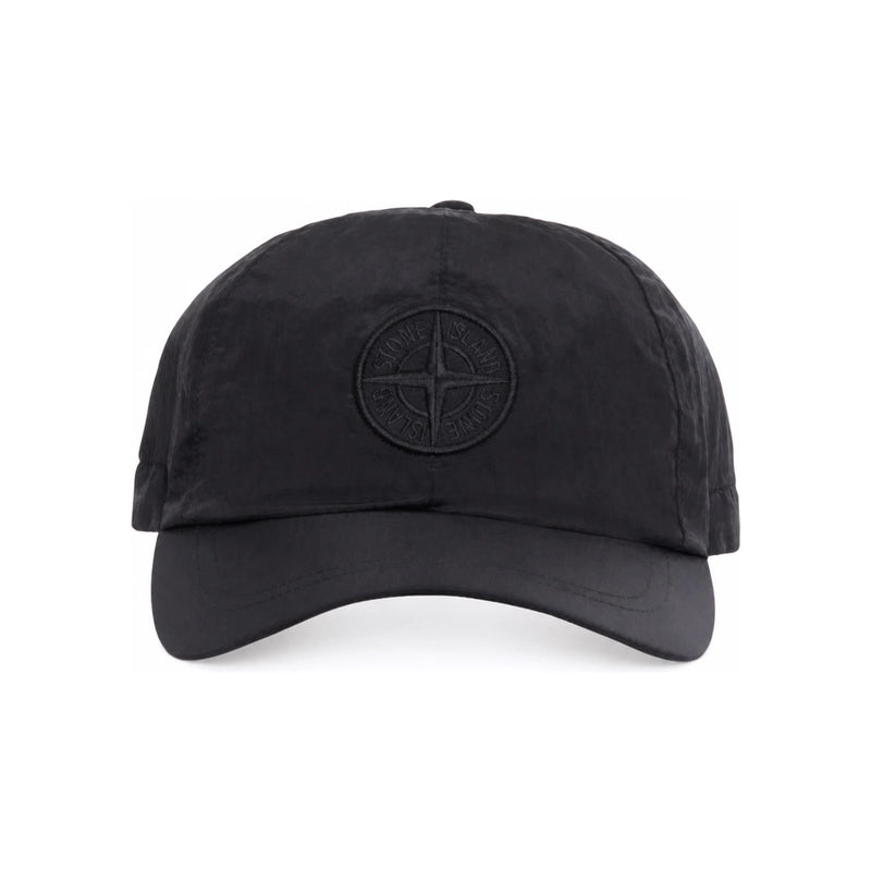STONE ISLAND Black Nylon Logo Embroidered Cap