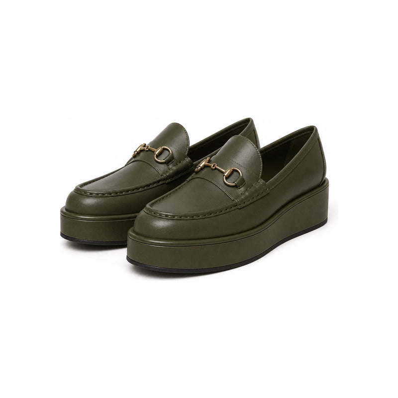 GUCCI Horsebit Wedge Heel Loafers Forest Green 794317