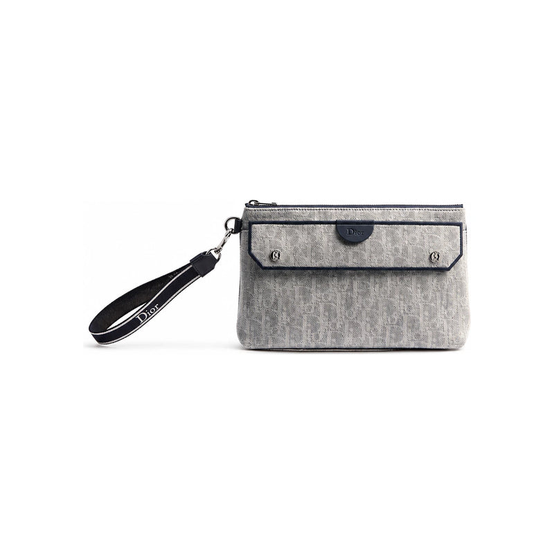 DIOR Gray Dior Oblique Denim Canvas Riviera A5 Triangle Pouch 2DBCA646VBAH080