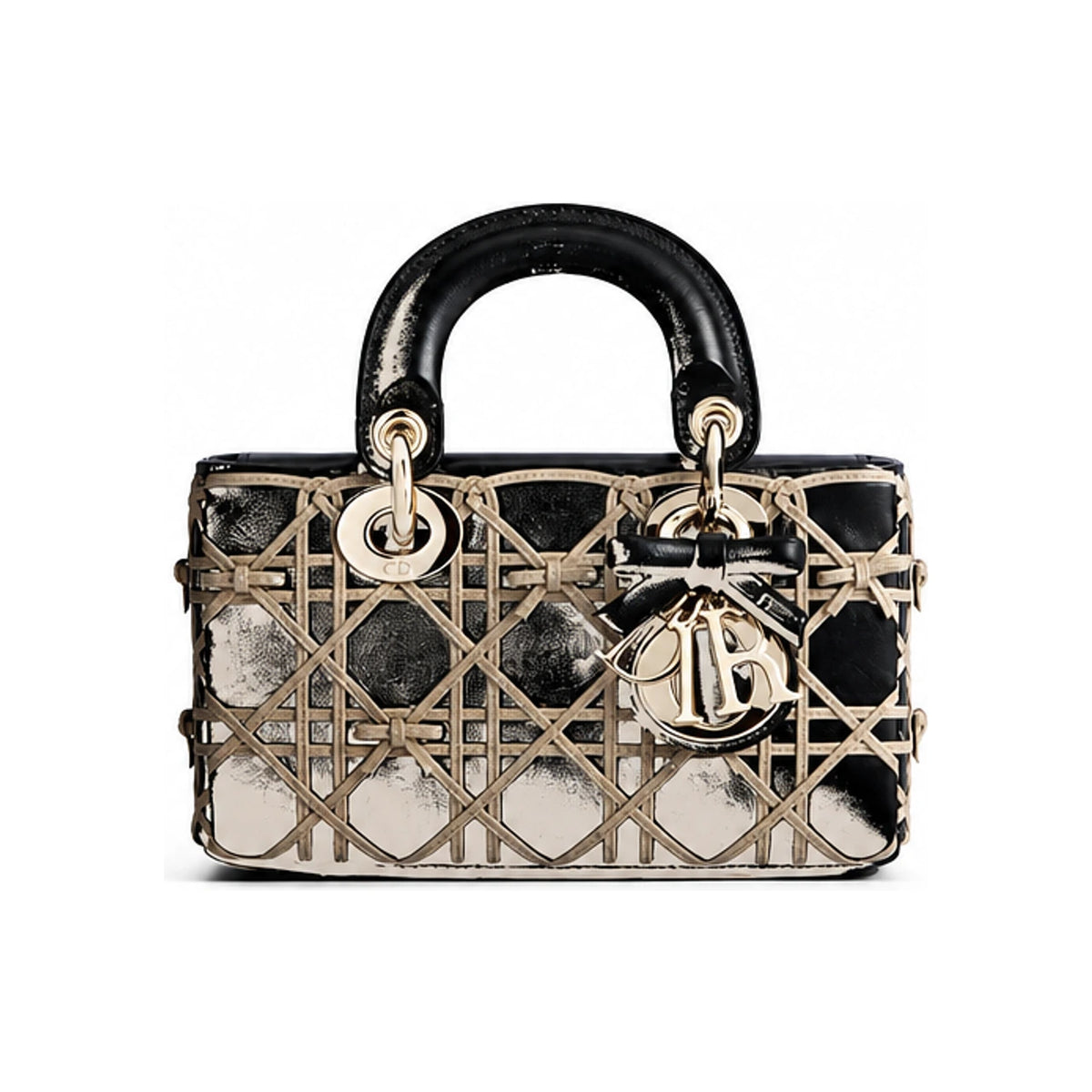 DIOR Lady D-Joy Mini Shoulder Bag Black Beige Cannage Bow Embroid M0664OSQV M911
