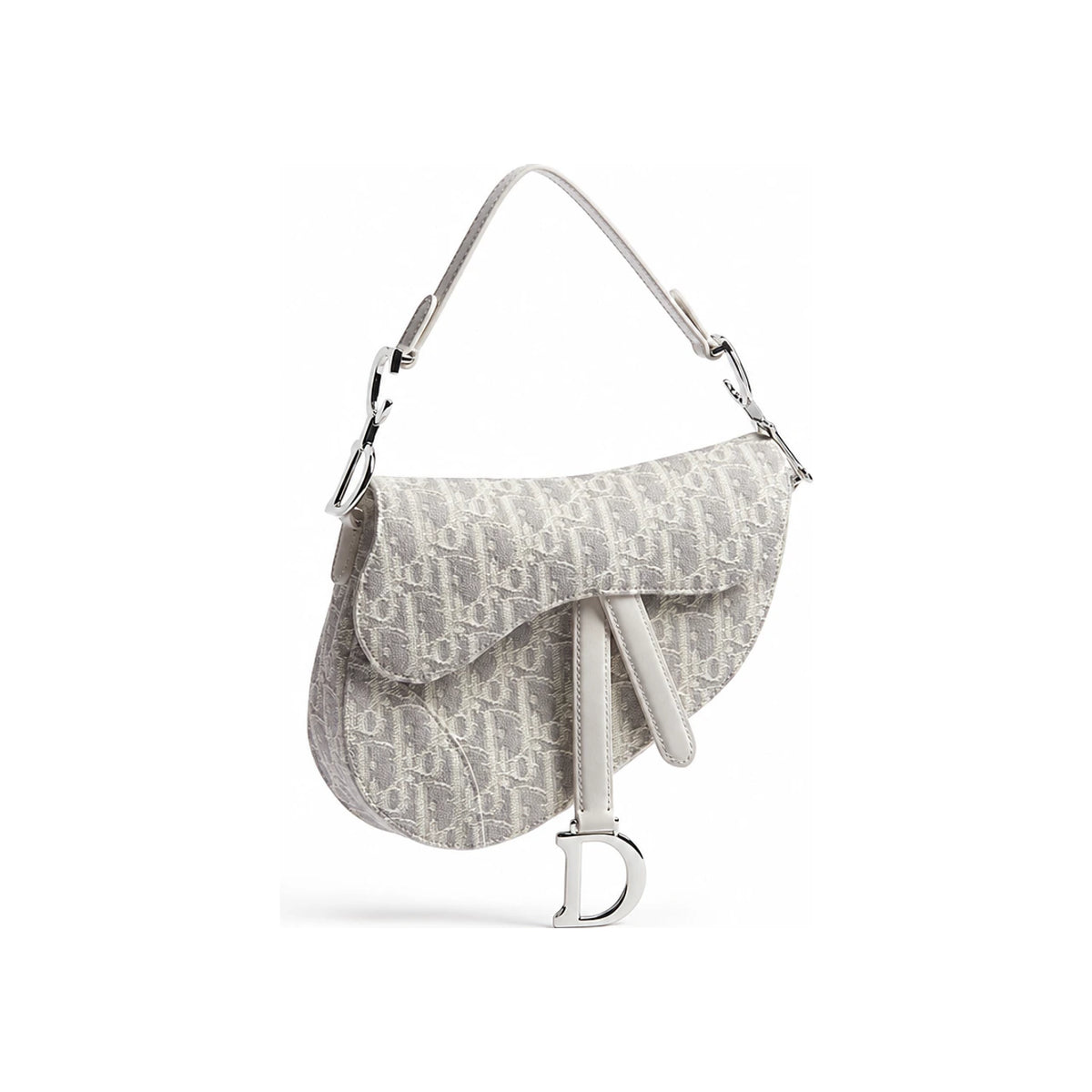DIOR Latte Gray Oblique Jacquard Saddle Strap Bag Small Shoulder M0457PTZQ M074
