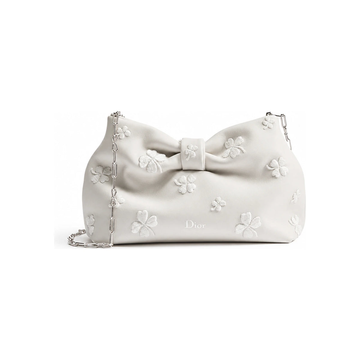 DIOR Dior Bow Bag Small White Clover Embroidered Lambskin Shoulde M0715PUJA M933