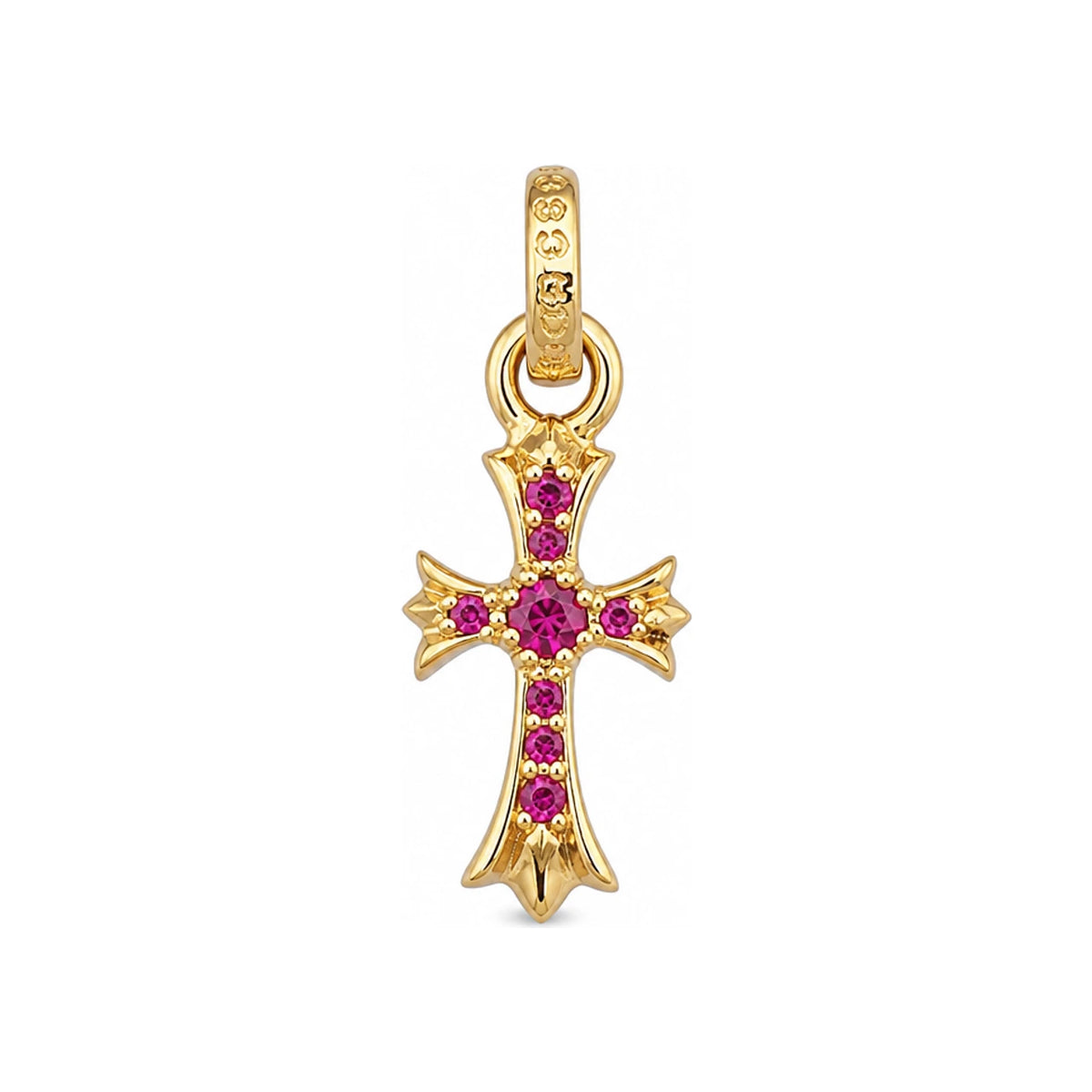 Chrome Hearts 22K Gold Baby Fat Pink Ruby Pendant Charm Necklace