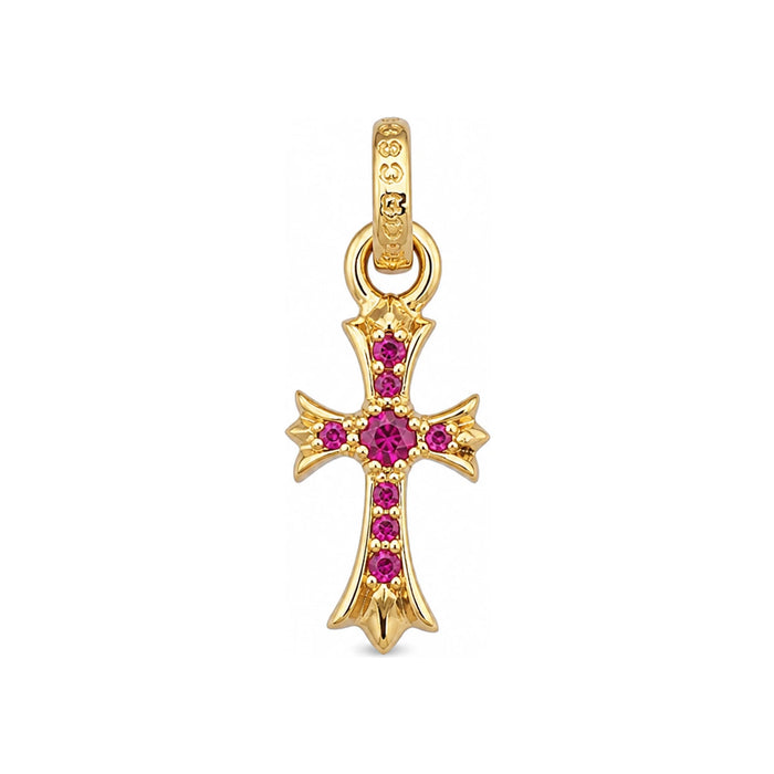 Chrome Hearts 22K Gold Baby Fat Pink Ruby Pendant Charm Necklace