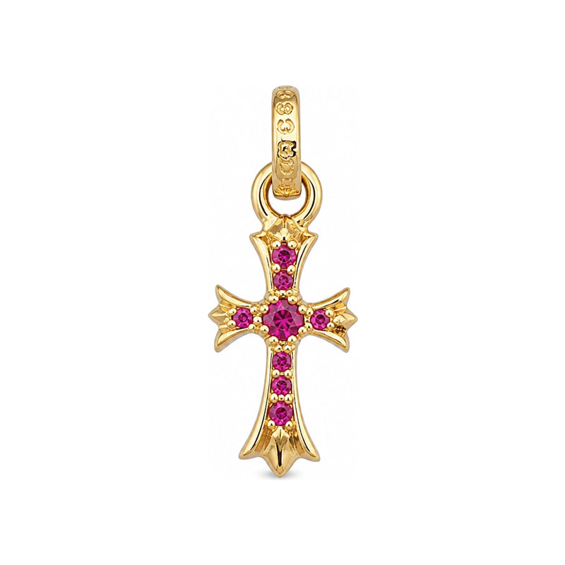 Chrome Hearts 22K Gold Baby Fat Pink Ruby Pendant Charm Necklace