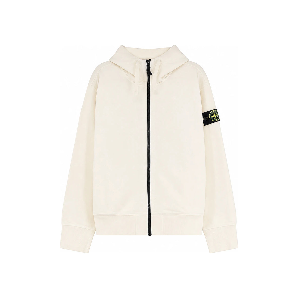 STONE ISLAND Organic Cotton Fleece Zip Hoodie Jacket Men Beige