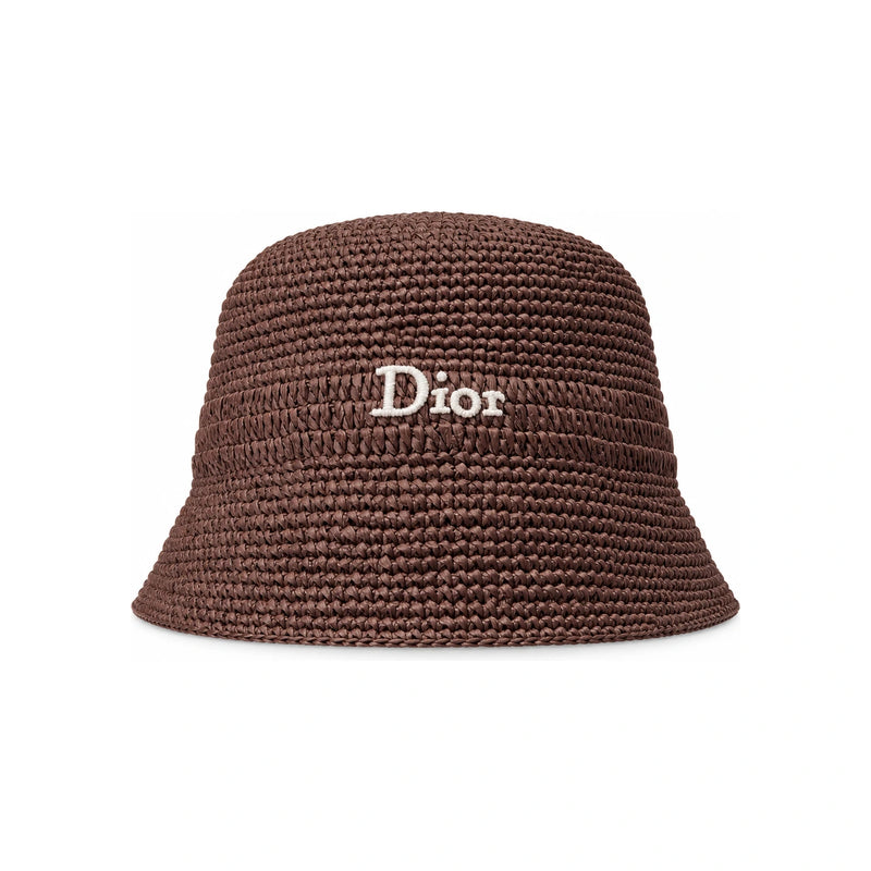 DIOR Chocolate Brown Raffia-Effect Narrow Brim Cloche Hat CPT07177ESYR C732