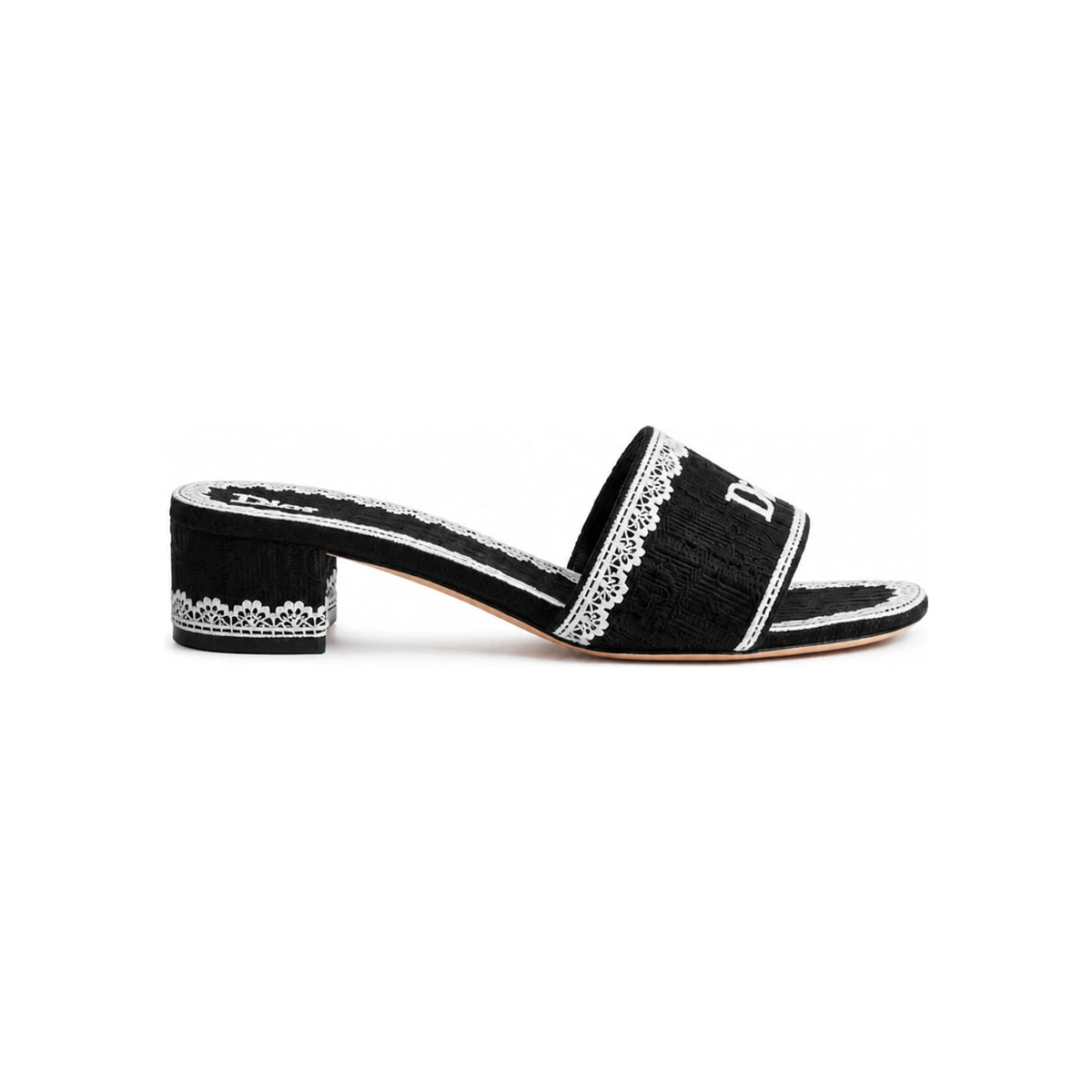 DIOR Black Lace Slide Heels Beige Dior Oblique Embroidered Cotton KCO530DET S47X