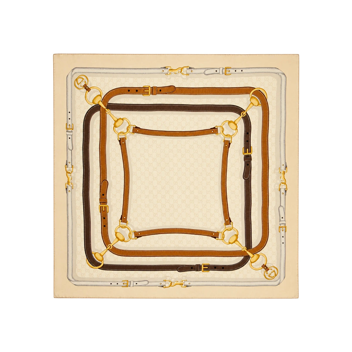 GUCCI Print GG Silk Twill Jacquard Beige Square Scarf