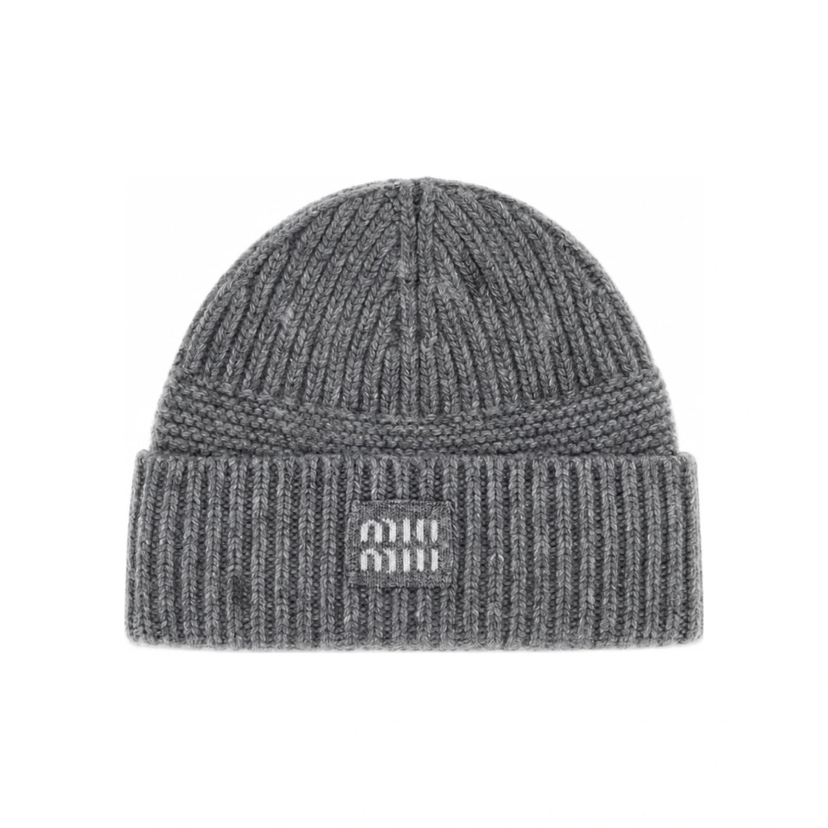 Miu Miu Logo Patch Knit Beanie Hat Black