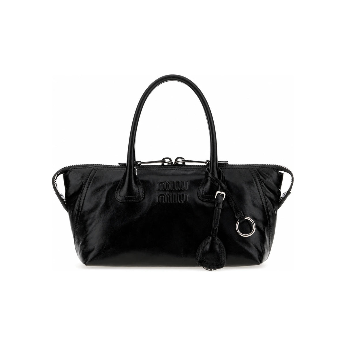 Miu Miu Glossy Leather Tote Handbag Black 5BA338 2A44 F0002