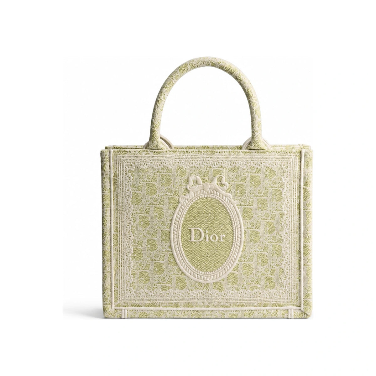 DIOR Book Tote Small Green Oblique Washed Embroidered Ecru Medallion Tote