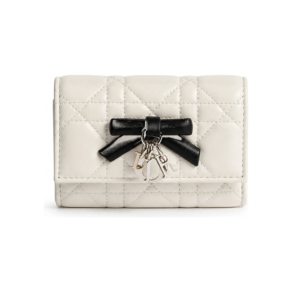 DIOR Two-Tone Latte/Black Cannage Lambskin Card Holder Wallet